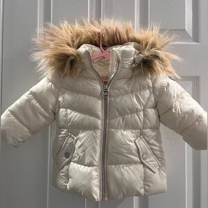 White Winter Puffer Coat with Fur Hood Michael Kors